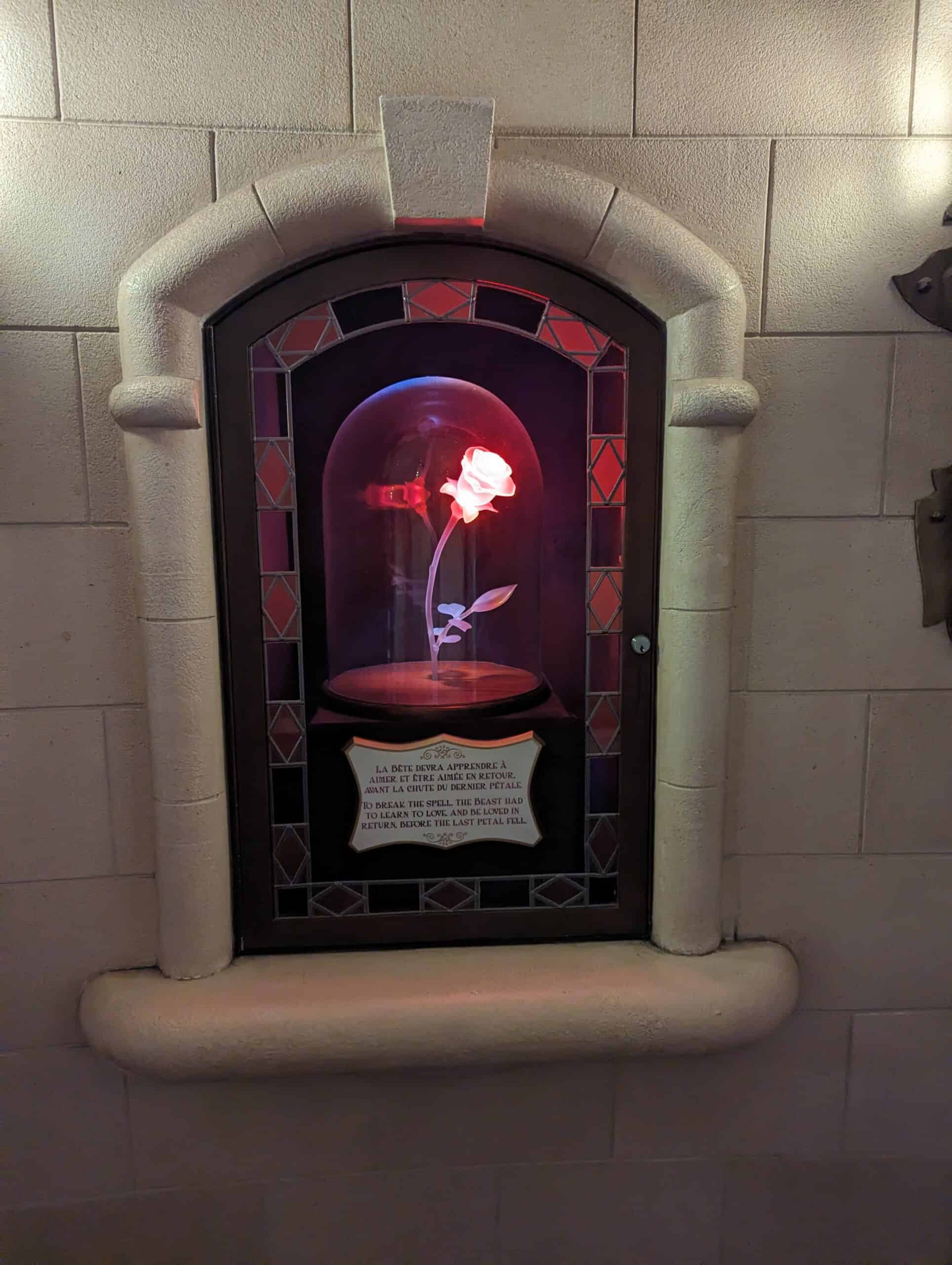 Rose next to belle's castle inside the princess pavilion building line