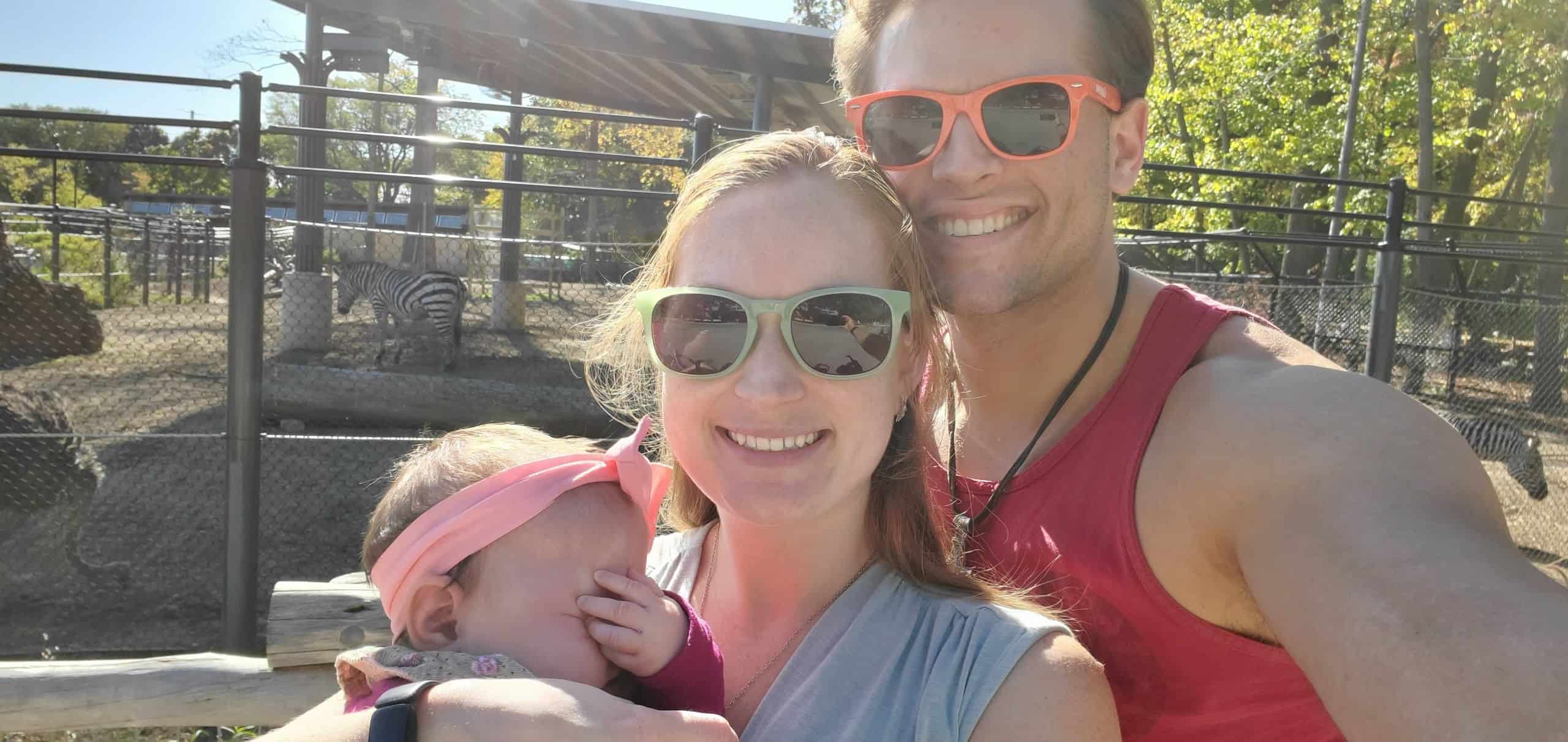 My baby, me, and my husband at the zoo