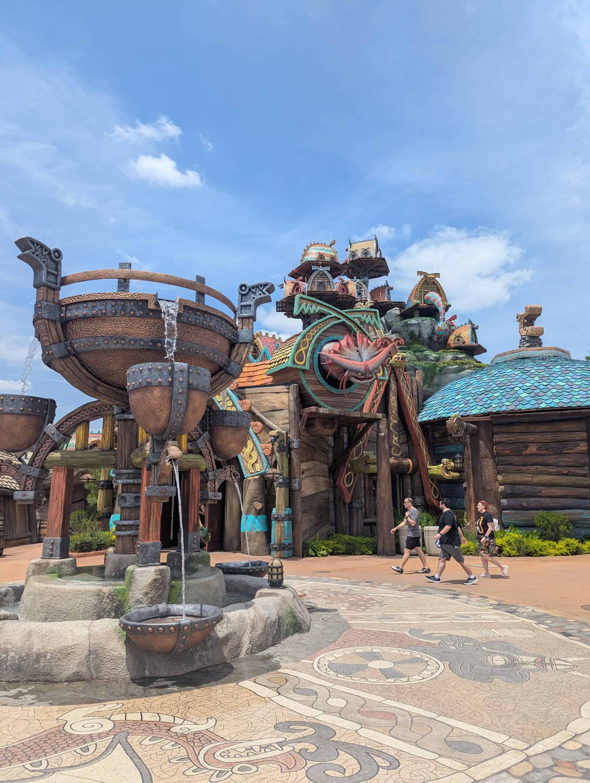 Water fountain and shop at isle of berk