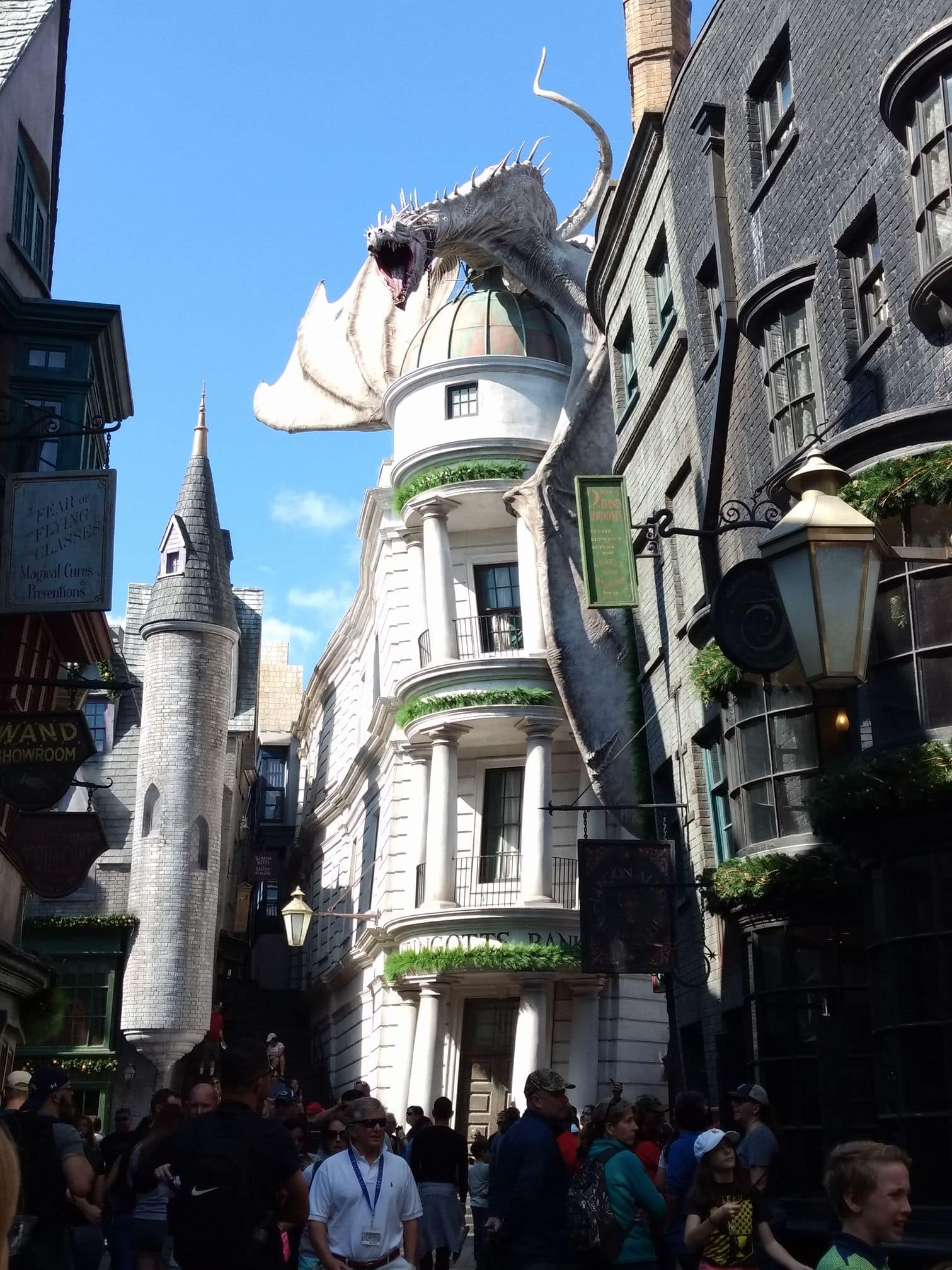 The dragon sitting on top of Gringotts bank in Diagon Alley