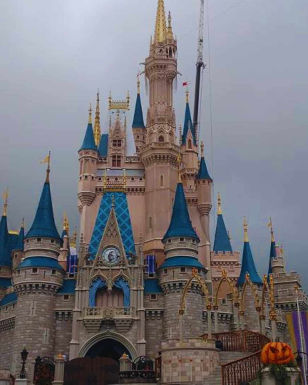 Cinderella's Castle under a cloudy gray sky
